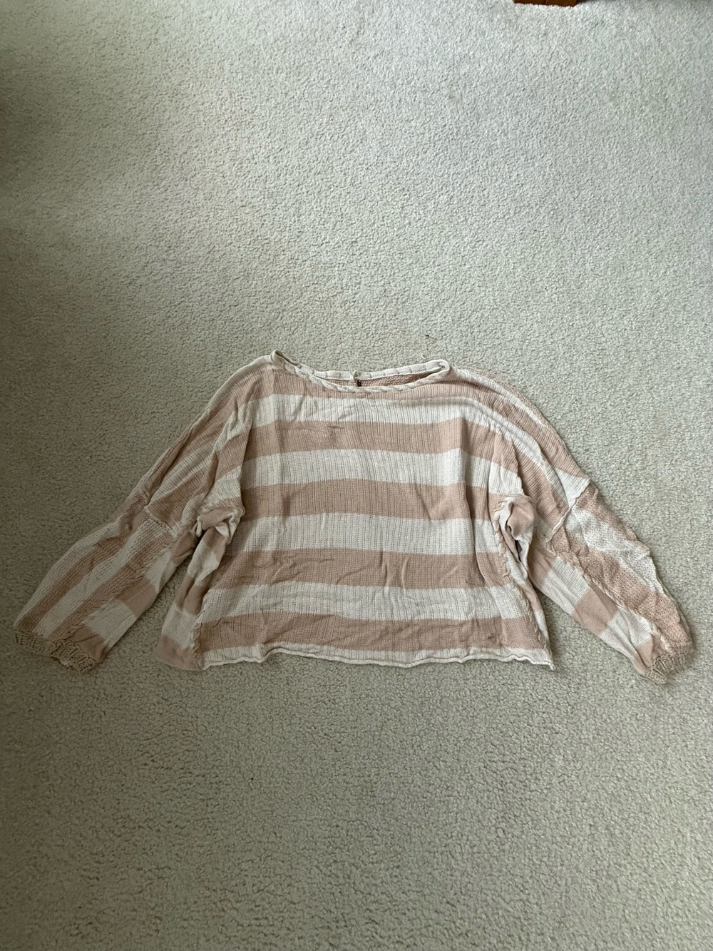 Free People Oversized Striped Boatneck Sweatshirt in Beige and Cream